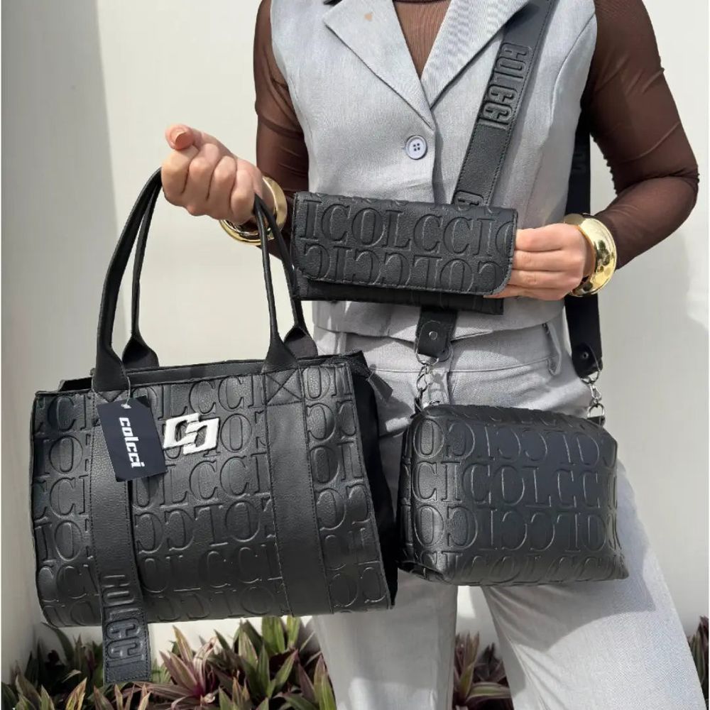 Kit 3 Peças Bolsa de Couro Colcci Média