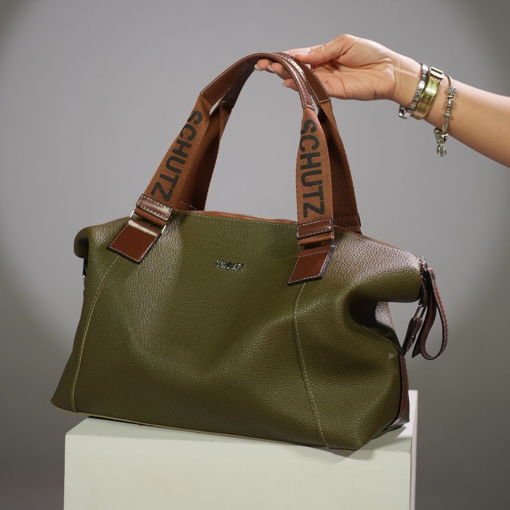 Bolsa Baú Feminina Forrada com Alça Escrita e Design Sofisticado Couro -Envio imediato