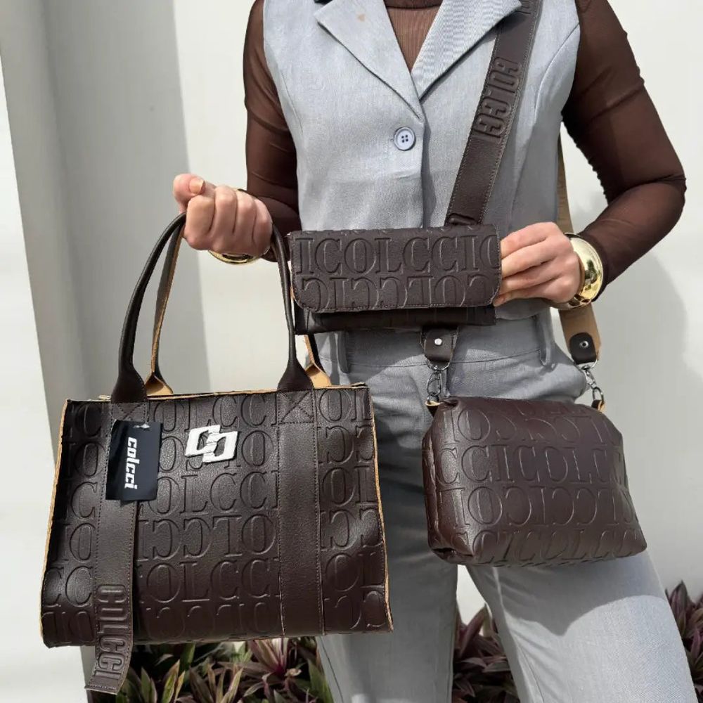 Kit 3 Peças Bolsa de Couro Colcci Média