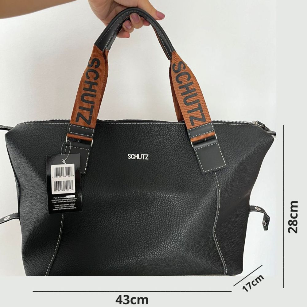 Bolsa Baú Feminina Forrada com Alça Escrita e Design Sofisticado Couro -Envio imediato